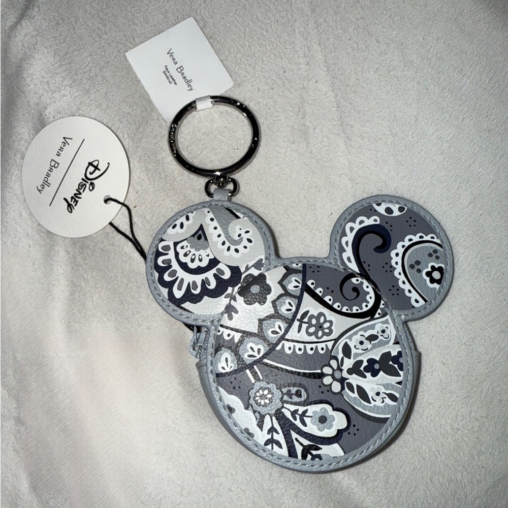 Vera Bradley Disney Gray Zipper Coin Purse Keychain